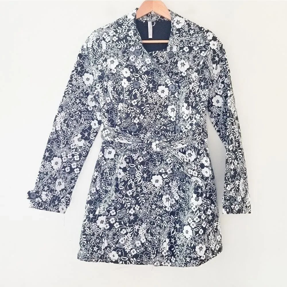 Old Navy floral short trench double breasted coat